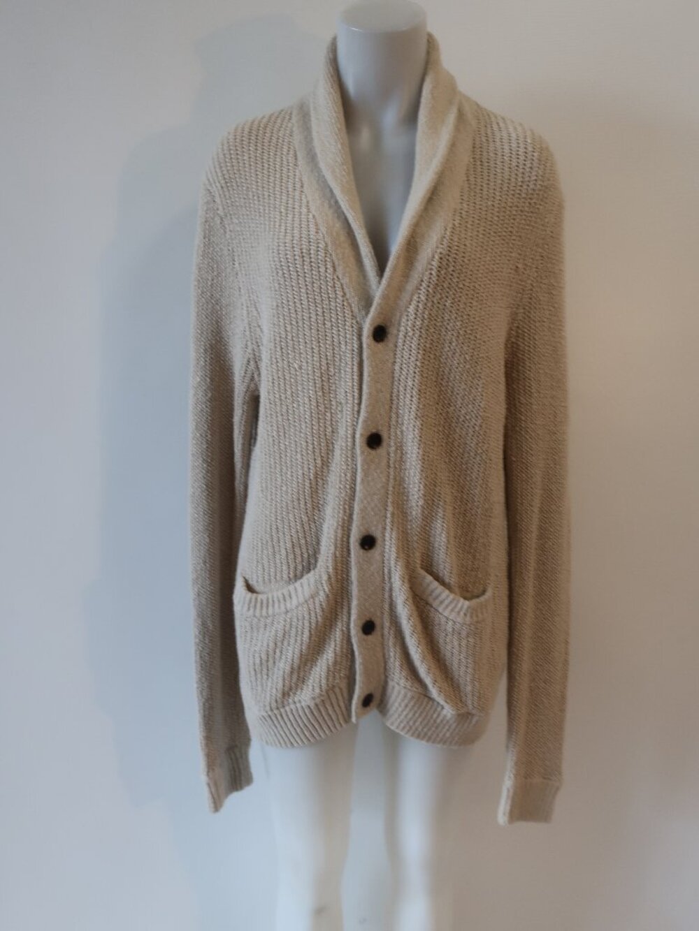 Mens Club Monaco Beige Knit Button Down Cardigan Sweater XL